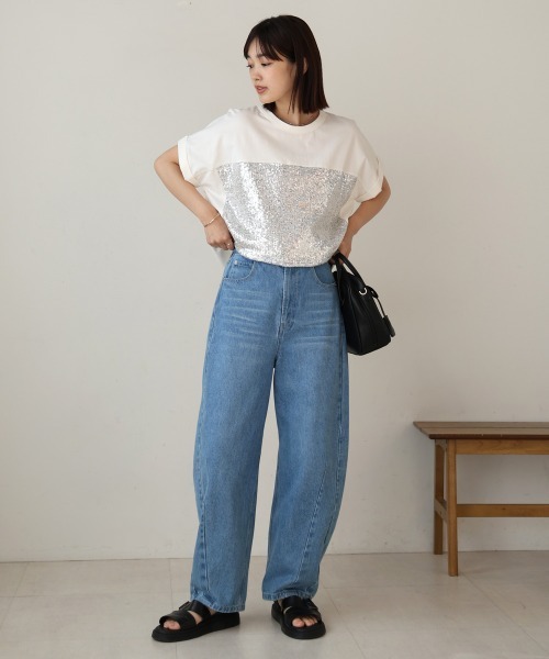 Bou Jeloud(ブージュルード)の「スパンコールビスチェレイヤードプルオーバー(Tシャツ/カットソー・レディース・ブラック/オフホワイト・FREE)」の4枚目の写真