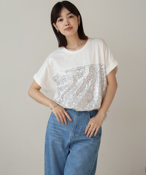 Bou Jeloud(ブージュルード)の「スパンコールビスチェレイヤードプルオーバー(Tシャツ/カットソー・レディース・ブラック/オフホワイト・FREE)」の5枚目の写真