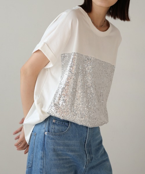 Bou Jeloud(ブージュルード)の「スパンコールビスチェレイヤードプルオーバー(Tシャツ/カットソー・レディース・ブラック/オフホワイト・FREE)」の6枚目の写真