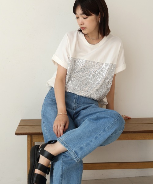 Bou Jeloud(ブージュルード)の「スパンコールビスチェレイヤードプルオーバー(Tシャツ/カットソー・レディース・ブラック/オフホワイト・FREE)」の11枚目の写真