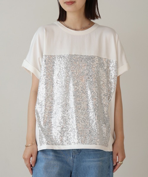 Bou Jeloud(ブージュルード)の「スパンコールビスチェレイヤードプルオーバー(Tシャツ/カットソー・レディース・ブラック/オフホワイト・FREE)」の12枚目の写真