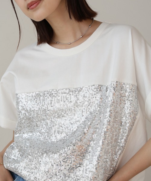 Bou Jeloud(ブージュルード)の「スパンコールビスチェレイヤードプルオーバー(Tシャツ/カットソー・レディース・ブラック/オフホワイト・FREE)」の14枚目の写真