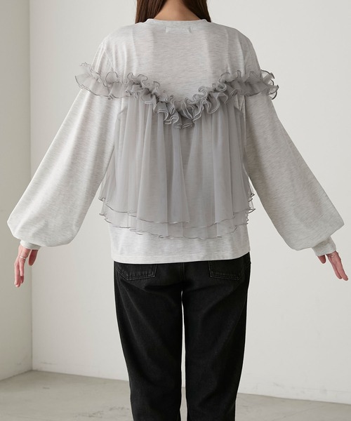 フリルビスチェ付きボリュームスリーブチュニック 3way チュールビスチェドッキング ボリュームスリーブロンTEE（T