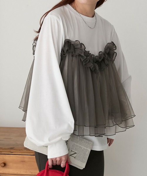 3way チュールビスチェドッキング ボリュームスリーブロンTEE（T