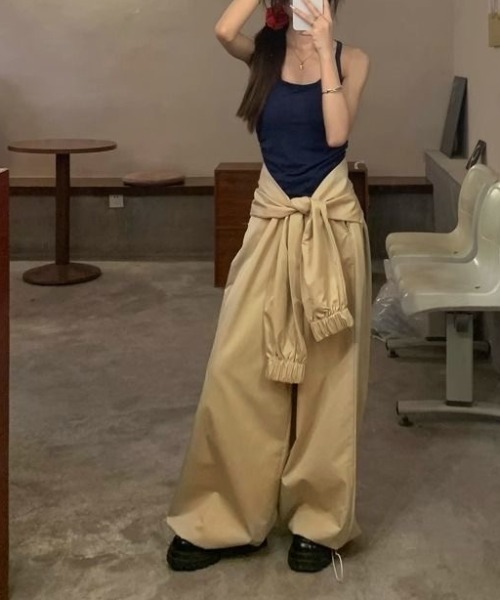 SHEENA（シーナ）の「【取外し可能】腰巻き風ワイドパラシュートパンツ