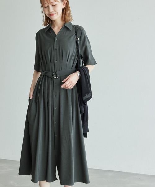 ROPE' PICNIC（ロペピクニック）の「【3サイズ展開】シャツコンシャス半袖ワンピース（シャツワンピース・レディース・ネイビー/ベージュ/チャコールグレー・36/40/38）」の6枚目の写真
