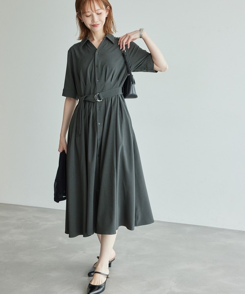ROPE' PICNIC（ロペピクニック）の「【3サイズ展開】シャツコンシャス半袖ワンピース（シャツワンピース・レディース・ネイビー/ベージュ/チャコールグレー・36/40/38）」の7枚目の写真