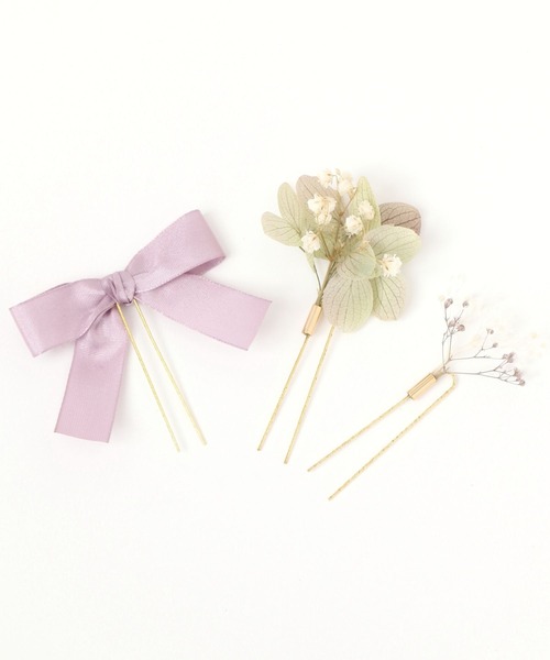 GLOBAL WORK(グローバルワーク)の「MADE IN JAPANドライフラワ-ヘアピン3本セット/135707(ヘアピン・レディース・ホワイト/パープル/チャコールグレー・ONE SIZE)」の3枚目の写真