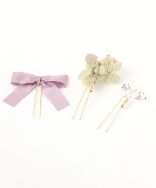 GLOBAL WORK(グローバルワーク)の「MADE IN JAPANドライフラワ-ヘアピン3本セット/135707(ヘアピン・レディース・ホワイト/パープル/チャコールグレー・ONE SIZE)」の4枚目の写真