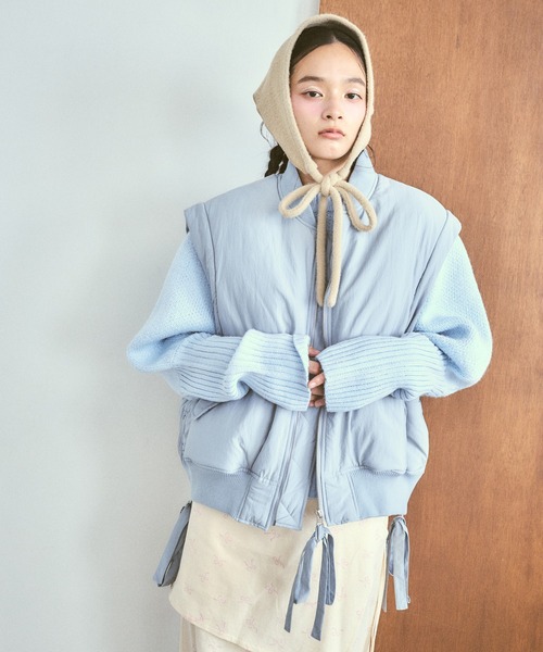 poiregnee(ポワニェ)の「2WAYボリュームリボンMA-1(MA-1・レディース・ライトブルー/オフホワイト・FREE)」の9枚目の写真