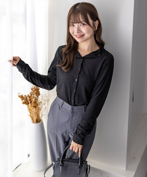 clear（クリア）の「前後2way長袖楊柳トップス[オフィスカジュアル レイヤード 着回し抜群]≪再入荷≫（シャツ/ブラウス・レディース・オフホワイト/ブラック・F）」の5枚目の写真