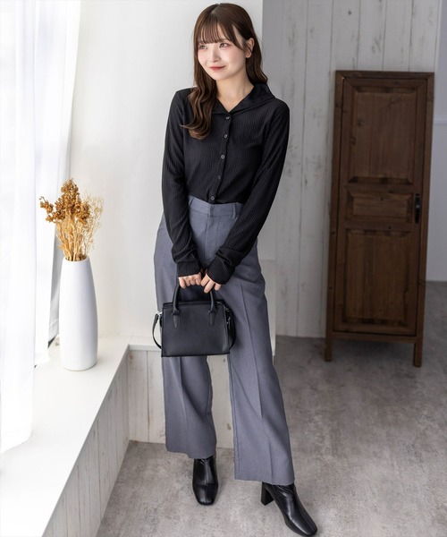 clear（クリア）の「前後2way長袖楊柳トップス[オフィスカジュアル レイヤード 着回し抜群]≪再入荷≫（シャツ/ブラウス・レディース・オフホワイト/ブラック・F）」の6枚目の写真