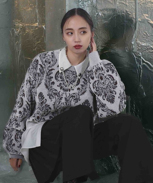 HARE（ハレ）の「ダマスクガラモールプルオーバー(HARE)（ニット/セーター・レディース・グレー/ブラック・FREE）」の3枚目の写真