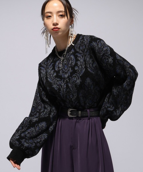 HARE（ハレ）の「ダマスクガラモールプルオーバー(HARE)（ニット/セーター・レディース・グレー/ブラック・FREE）」の4枚目の写真