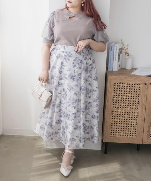 CLETTE（クレット）の「パール使いデコルテカットプルオーバー（Tシャツ/カットソー・レディース・ブラック/アイボリー/ラベンダー・LL/3L/4L）」の20枚目の写真