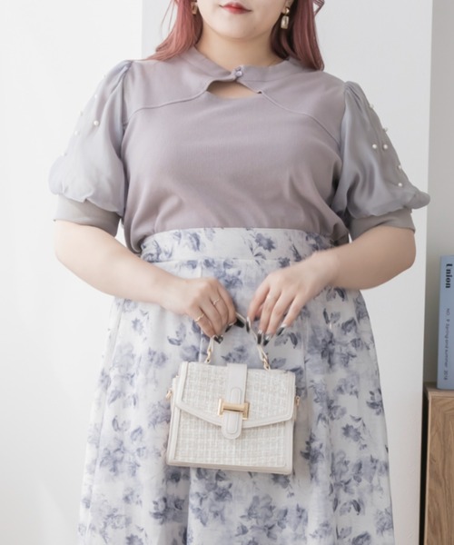 CLETTE（クレット）の「パール使いデコルテカットプルオーバー（Tシャツ/カットソー・レディース・ブラック/アイボリー/ラベンダー・LL/3L/4L）」の21枚目の写真