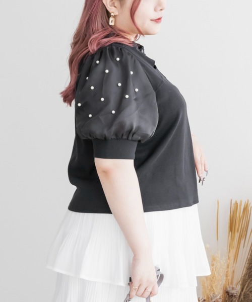 CLETTE（クレット）の「パール使いデコルテカットプルオーバー（Tシャツ/カットソー・レディース・ブラック/アイボリー/ラベンダー・LL/3L/4L）」の16枚目の写真