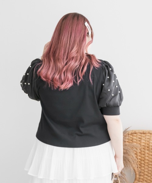 CLETTE（クレット）の「パール使いデコルテカットプルオーバー（Tシャツ/カットソー・レディース・ブラック/アイボリー/ラベンダー・LL/3L/4L）」の15枚目の写真