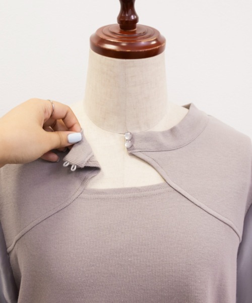 CLETTE（クレット）の「パール使いデコルテカットプルオーバー（Tシャツ/カットソー・レディース・ブラック/アイボリー/ラベンダー・LL/3L/4L）」の10枚目の写真