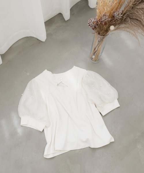 CLETTE（クレット）の「パール使いデコルテカットプルオーバー（Tシャツ/カットソー・レディース・ブラック/アイボリー/ラベンダー・LL/3L/4L）」の22枚目の写真