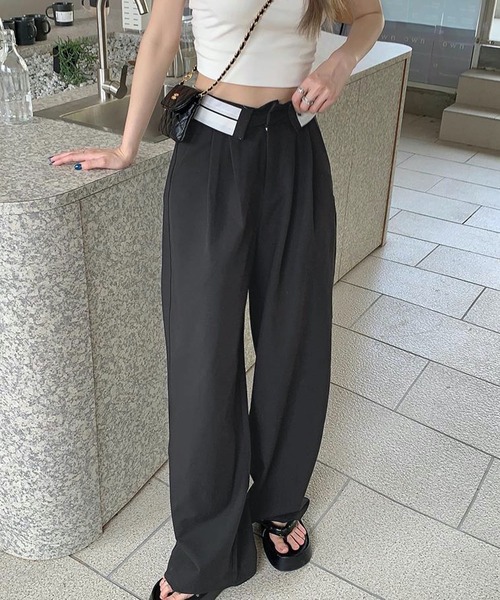 HALEY PESCA（ヘーリーペスカ）の「HALEY PESCA/ウエストデザイン　ストリートワイドパンツ（スラックス・レディース・ブラック/グレー・LARGE/MEDIUM/SMALL）」の2枚目の写真