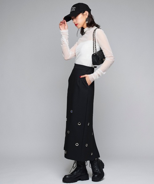 Narcissus（ナルシス）の「シャーリングシースルートップス　レイヤード（Tシャツ/カットソー・レディース・ホワイト/ブラック・FREE）」の3枚目の写真