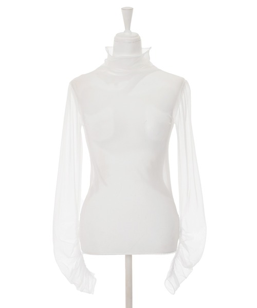 Narcissus（ナルシス）の「シャーリングシースルートップス　レイヤード（Tシャツ/カットソー・レディース・ホワイト/ブラック・FREE）」の7枚目の写真