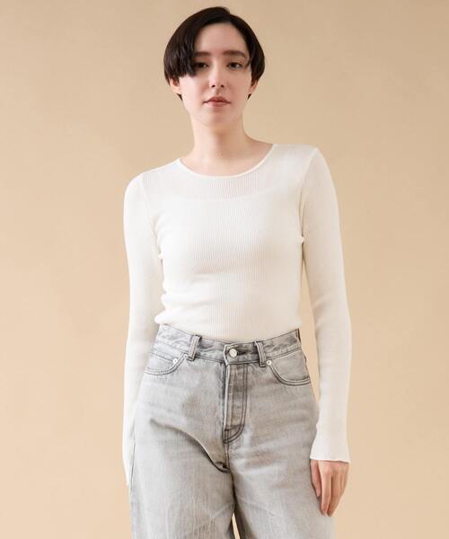 martinique(マルティニーク)の「コットンシルクプルオーバー(Tシャツ/カットソー・レディース・グレー/ホワイト/ボルドー・FREE)」の1枚目の写真