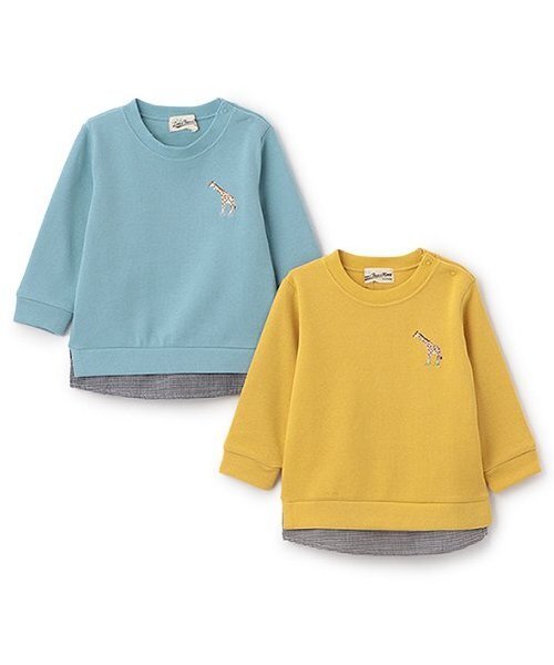 Love&Peace&Money（ラブアンドピースアンドマネー）の「【人気商品再入荷】【直営店で取り扱い無し】きりん刺しゅうトレーナー（スウェット・キッズ・ブルー/マスタード・80ｃｍ/90cm/110cm/100cm/120cm/130cm）」の3枚目の写真