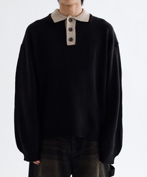 【EPNK】Bi-color knit polo / バイカラーニットポロ