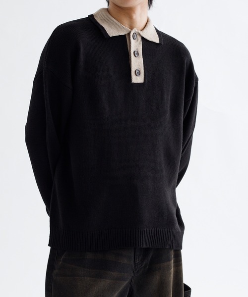 セール】【EPNK】Bi-color knit polo / バイカラーニットポロ（ニット