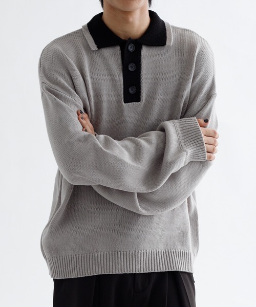セール】【EPNK】Bi-color knit polo / バイカラーニットポロ（ニット