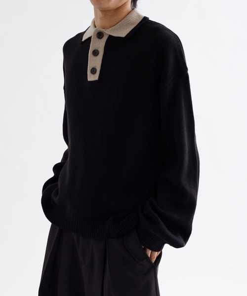epnok(エプノック)の「【EPNK】Bi-color knit polo / バイカラーニットポロ(ニット/セーター・メンズ・グレー/ブラック・SMALL/MEDIUM/LARGE)」の6枚目の写真