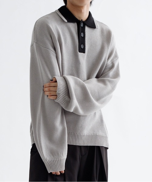 epnok(エプノック)の「【EPNK】Bi-color knit polo / バイカラーニットポロ(ニット/セーター・メンズ・グレー/ブラック・SMALL/MEDIUM/LARGE)」の5枚目の写真