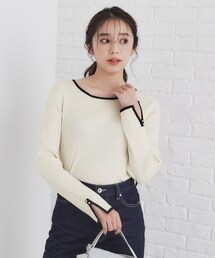 index | スリットスリーブバイカラーリブニット【洗濯機洗い可】(ニット/セーター)
