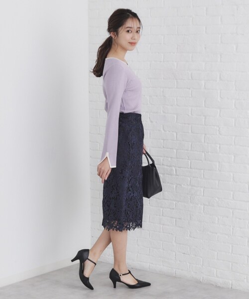 index（インデックス）の「◆スリットスリーブバイカラーリブニット【洗濯機洗い可】（ニット/セーター・レディース・パープル系1/チャコール/アイボリー系4・36/38/40/42）」の6枚目の写真