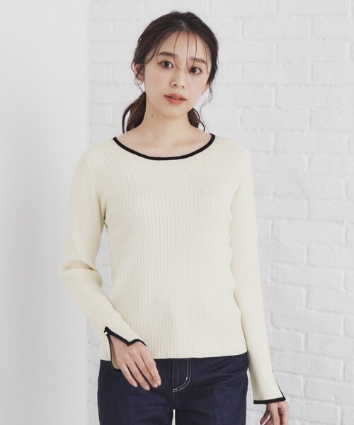 index（インデックス）の「◆スリットスリーブバイカラーリブニット【洗濯機洗い可】（ニット/セーター・レディース・パープル系1/チャコール/アイボリー系4・36/38/40/42）」の8枚目の写真