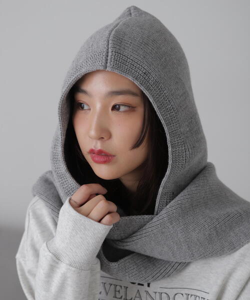 FREE'S MART（フリーズマート）の「◆フードマフラー（マフラー・レディース・ホワイト/グレー・ﾌﾘ-）」の3枚目の写真