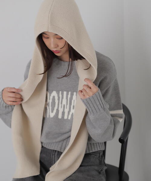 FREE'S MART（フリーズマート）の「◆フードマフラー（マフラー・レディース・ホワイト/グレー・ﾌﾘ-）」の4枚目の写真