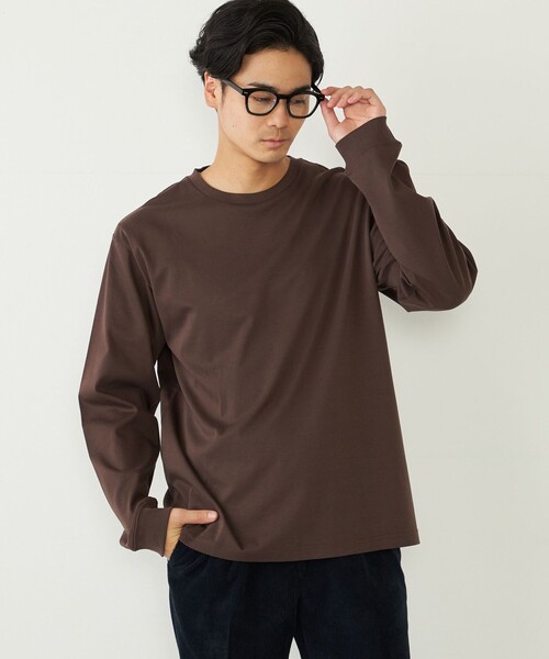 SHIPS Colors(シップス カラーズ)の「SHIPS Colors:シルケット コットン クルーネック Tシャツ (ロンT)◇(Tシャツ/カットソー・メンズ・ブラック/ライトグレー/ライトホワイト/ブラウン/キャメル/グレー・MEDIUM/LARGE/X-LARGE/SMALL)」の6枚目の写真