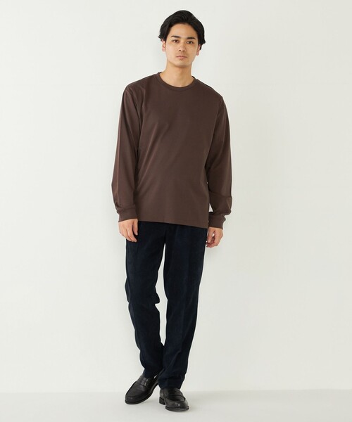 CTLS ブラウン ロングTシャツ セール】SHIPS Colors:シルケット コットン クルーネック Tシャツ