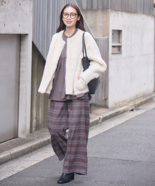 KATHARINE ROSS（キャサリンロス）の「【Pillini/ピリーニ】チェック起毛ストレッチワイドパンツ（その他パンツ・レディース・ブラック/ワイン・MEDIUM/LARGE）」の8枚目の写真