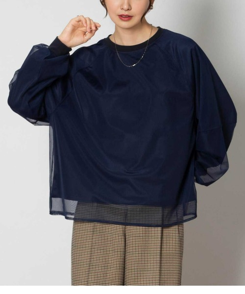 Right-on(ライトオン)の「【HONEYSUCKLE ROSE】チュールスウェット(スウェット・レディース・ネイビー/オフホワイト・M/L/XL)」の1枚目の写真