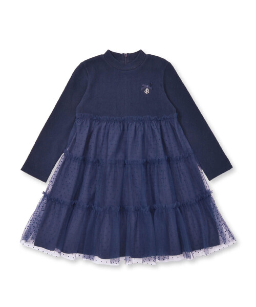 【セール】ティアードフロッキードットチュールワンピース(90~150cm)（ワンピース）｜BeBe（ベベ）