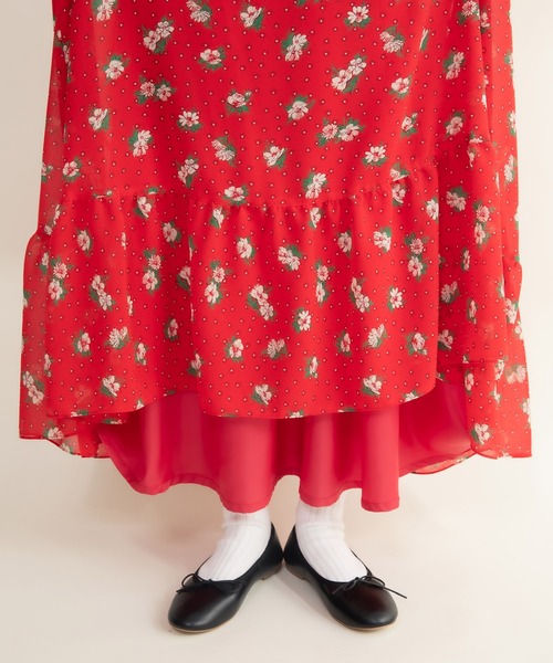 Dot&Stripes CHILD WOMAN(ドットアンドストライプス チャイルドウーマン)の「☆ラインフラワープリント 裾フリルマキシスカート(スカート・レディース・レッド/ブラウン・FREE)」の22枚目の写真