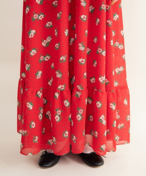 Dot&Stripes CHILD WOMAN(ドットアンドストライプス チャイルドウーマン)の「☆ラインフラワープリント 裾フリルマキシスカート(スカート・レディース・レッド/ブラウン・FREE)」の21枚目の写真
