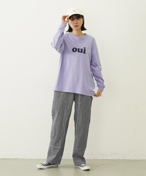 tシャツ ミルクフェド MILKFED OUI WIDE LS TEE レディース トップス 黒 白 紫 ロンティ 長袖 セール】OUI WIDE L/S TEE（Tシャツ/カットソー）｜MILKFED
