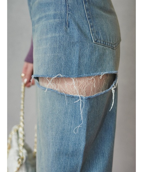 EVRIS（エヴリス）の「サイドカッティングレースワイドデニム（デニムパンツ・レディース・インディゴブルー/ブルー/ブラック・SMALL/MEDIUM）」の16枚目の写真