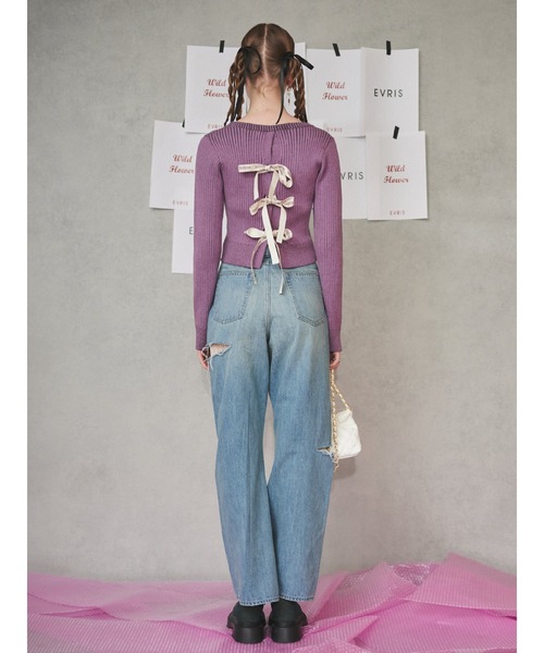 EVRIS（エヴリス）の「サイドカッティングレースワイドデニム（デニムパンツ・レディース・インディゴブルー/ブルー/ブラック・SMALL/MEDIUM）」の20枚目の写真