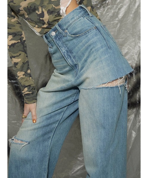 EVRIS（エヴリス）の「サイドカッティングレースワイドデニム（デニムパンツ・レディース・インディゴブルー/ブルー/ブラック・SMALL/MEDIUM）」の10枚目の写真